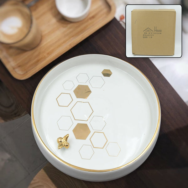5805 Ceramic Round Plate Decoration Home Round Tray Tableware Decoration Plate For Kitchen Coffee Table Perfume Living Room Mini Bars Snacks, for Decorration Round Plate (1 Pc)
