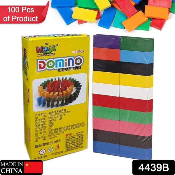 4439B 100PC DOMINO BLOCKS SET MULTICOLOR WOODEN TOY BUILDING INDOOR GAME TOY DeoDap