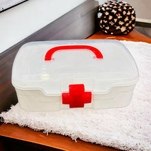 12980 3 Compartment Medical Box, 1 Piece, Indoor Outdoor Medical Utility, Medicine Storage Box, Detachable Tray Medical Box Multi Purpose Regular Medicine, First Aid Box with Handle, Transparent Lid & Color Box