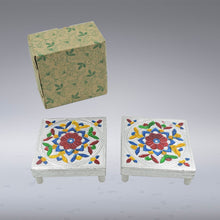 Handicraft Meenakari Wooden Chowki Puja Bajot For Home & Office Decor for Puja Multicolour (2 Pc Set)