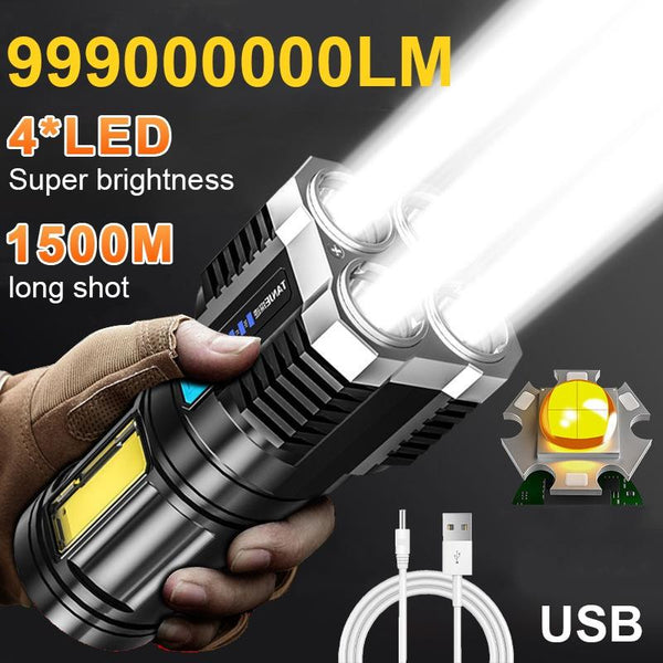 11001 LED Flashlight USB Rechargeable 4LED High Power Super Bright Flashlights Outdoor Portable Tactical Lighting COB LED Flashlights