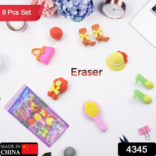 Fancy & Stylish Colorful Erasers, Mini Eraser Creative Cute Novelty Eraser for Children Different Designs Eraser Set for Return Gift, Birthday Party, School Prize, Cookware Shaped, Makeup Set Eraser (9 pc & 8 Pc Set)