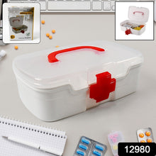 12980 3 Compartment Medical Box, 1 Piece, Indoor Outdoor Medical Utility, Medicine Storage Box, Detachable Tray Medical Box Multi Purpose Regular Medicine, First Aid Box with Handle, Transparent Lid & Color Box