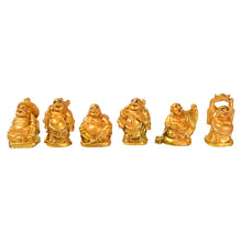 17924 Golden Laughing Buddha Set Of Six Pieces Statue For Happiness, Wealth & Good luck Decor For Wealth and Success (6 Pcs Set)