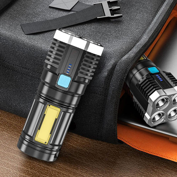 11001 LED Flashlight USB Rechargeable 4LED High Power Super Bright Flashlights Outdoor Portable Tactical Lighting COB LED Flashlights