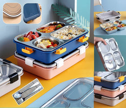 Lunch Boxes for Adults - Lunch Box for Kids with Spoon & Fork - Durable Perfect Size for On-The-Go Meal, BPA-Free (Multi Color) (3 Section)