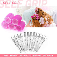 Cart2Add multicolored Hair Curler Rollers for Women, 6pcs Self Grip Magic Hair Roller Clips Hairdressing Kit for Long Medium Short Hair with 12 Bang Clips & 1 Comb