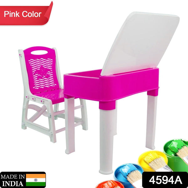 4594A Study Table And Chair Set For Boys And Girls With Small Box Space For Pencils Plastic High Quality Study Table (Pink)