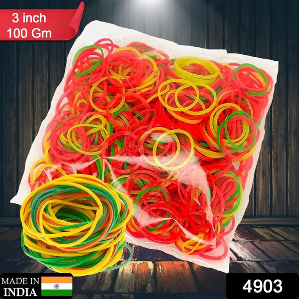 RUBBER BAND FOR OFFICE/HOME AND KITCHEN ACCESSORIES ITEM PRODUCTS, ELASTIC RUBBER BANDS, FLEXIBLE REUSABLE NYLON ELASTIC UNBREAKABLE, FOR STATIONERY, SCHOOL MULTICOLOR (3 Inch | 100 Gm / 50 Gm )