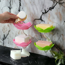 UK-0343  Wall- Mounted Drain Soap Box Double Layer Lotus Flower Shaped Soap Tray Removable Soap Dish Non- Slip Storage Self- Adhesive Bathroom Accessories (Pack of 2pc) (Multi-Color)